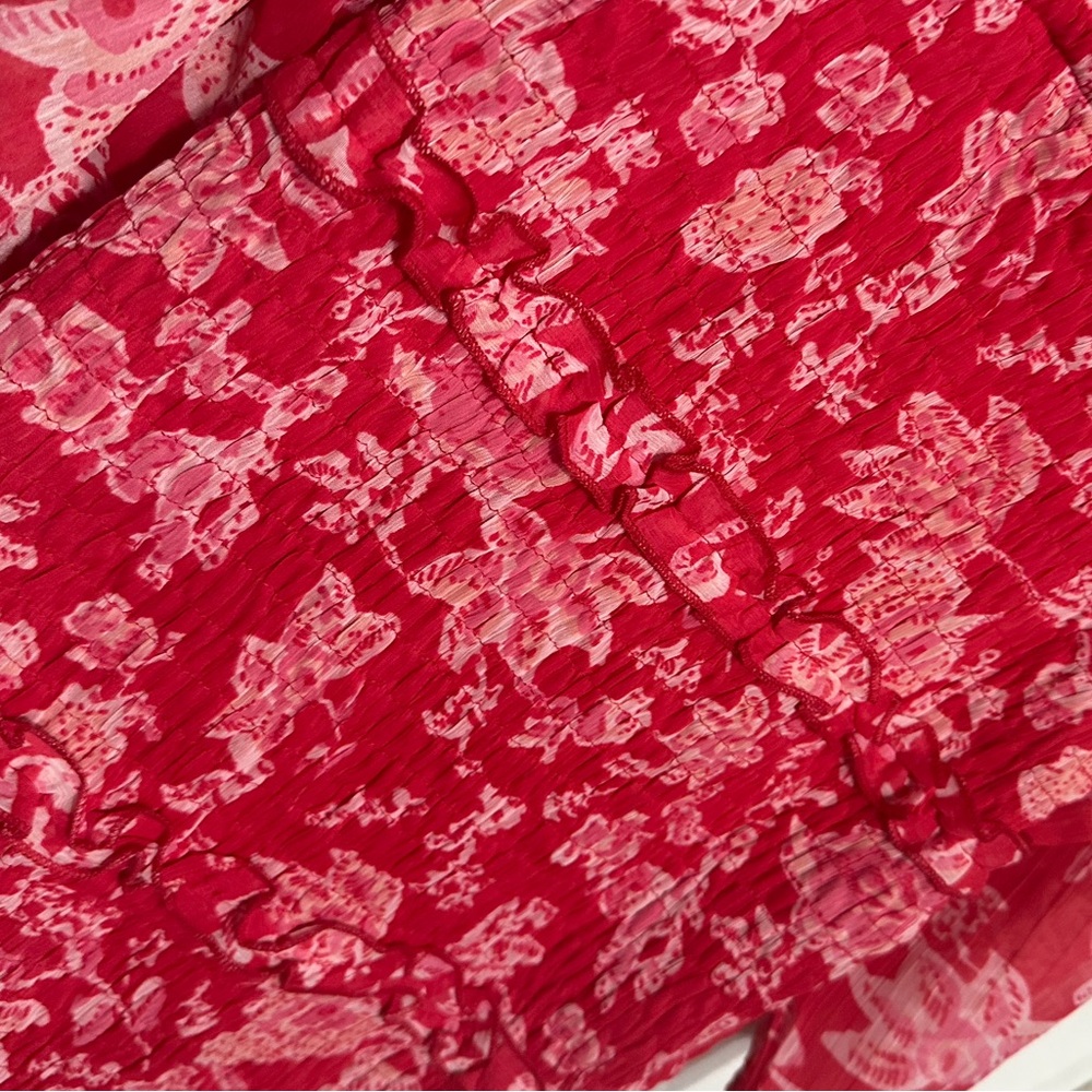 Sim & Sam Elegant Red Floral Long Sleeve Dress Size Small NWT